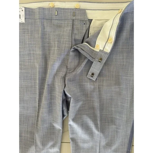 Tre Vero Modern Fit Flat Front Tuxedo Stripe Dress Pants 42R unhemmed light blue